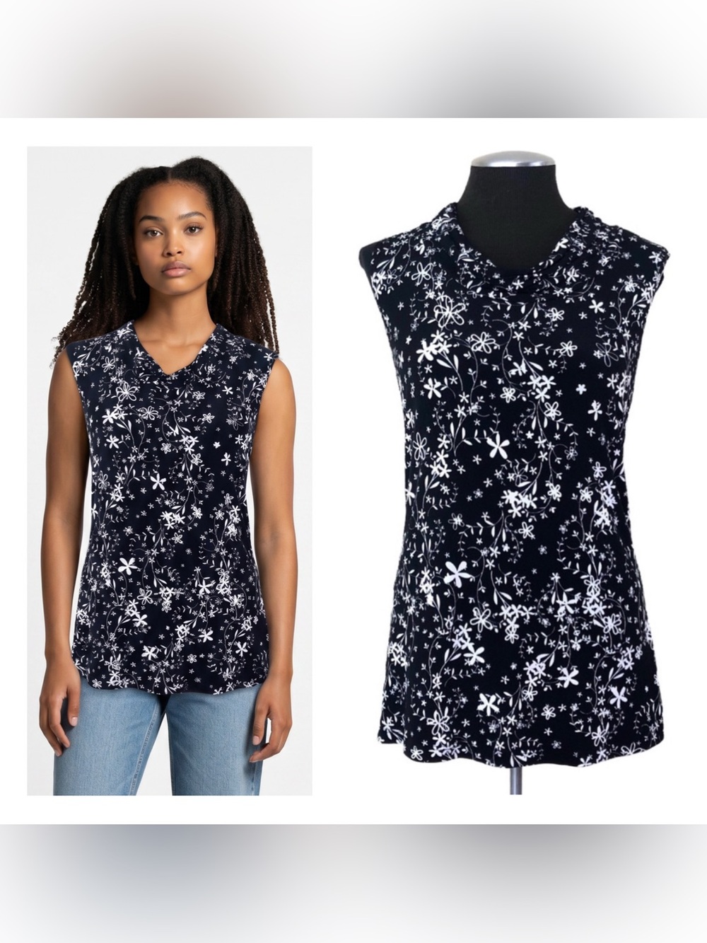 🆕 Saint Tropez West - Sleeveless Cowl Neck Floral Stretch Top - Small